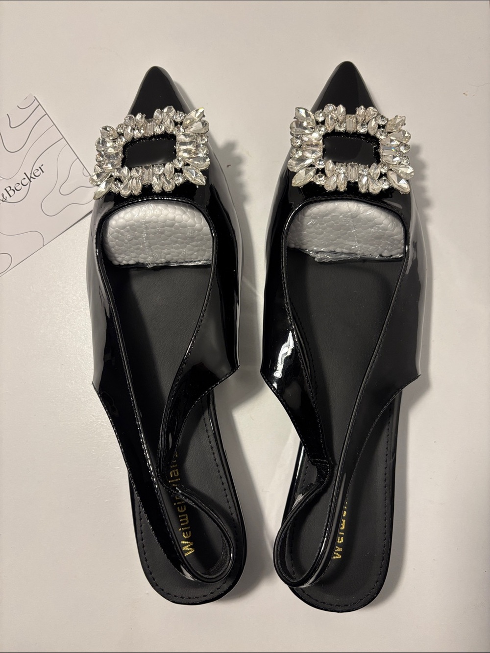 Black Patent Slingback Flats with Crystal Buckle size 9.5 ( 265 mm/ 26.5 cm)
